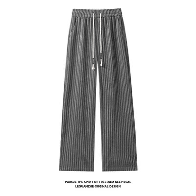 男士新款鱼骨纹直筒长裤运动卫裤