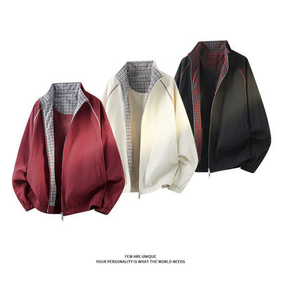 【NO LOGO PLUS】2026春季翻领格子夹克美式拼接运动上衣外套男女
