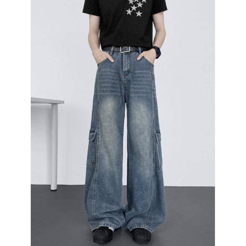 NOLOGOPLUS男士拼接工装牛仔裤