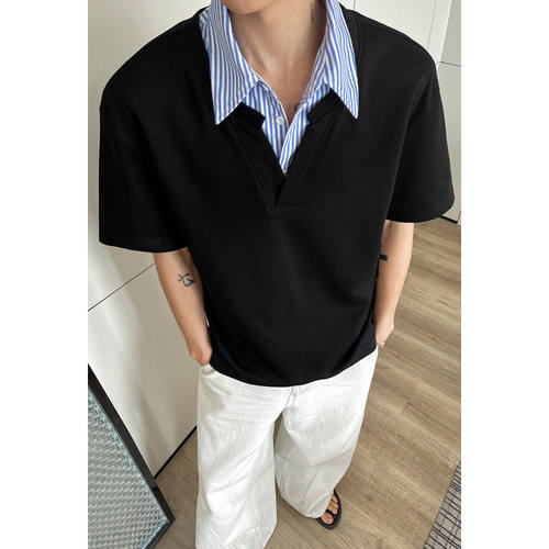 NOLOGOPLUS男士V领polo短袖T恤