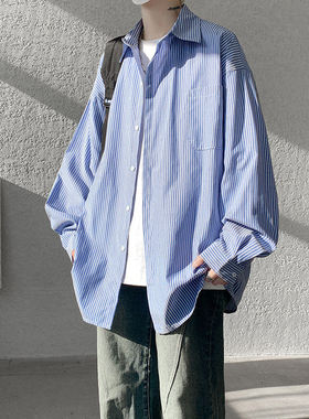 【NO LOGO PLUS】2026春夏条纹衬衫男士长袖高级感宽松慵懒风衬衣
