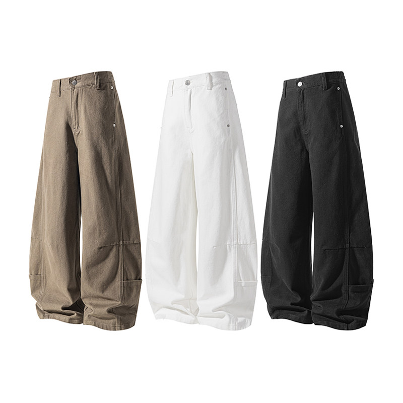 秋季美式纯棉阔腿弯刀裤男休闲裤
