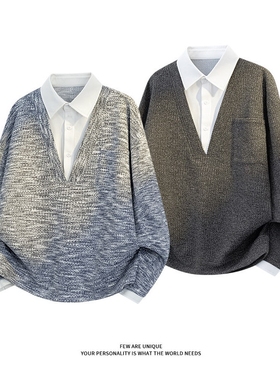 【NO LOGO PLUS】MEDM2025秋季假两件衬衫领卫衣男款宽松休闲外套