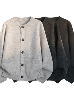 【NO LOGO PLUS】秋冬款男士简约毛衣针织衫纯色圆领开衫外套上衣