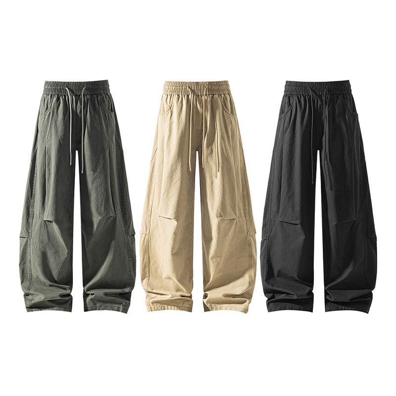 美式休闲宽松松紧弯刀工装裤男