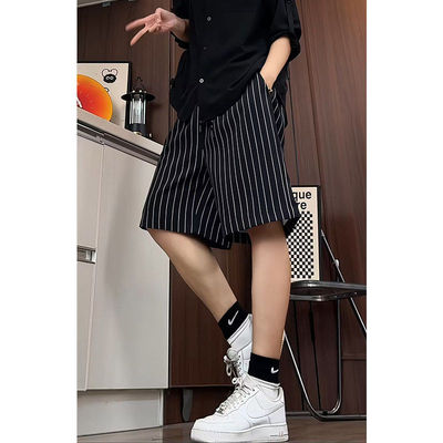 【NO LOGO PLUS】暗物质男士夏季新款凉感条纹休闲五分短裤撞色沙