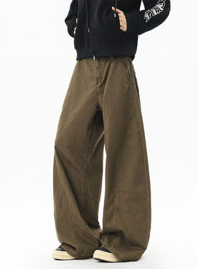 【NO LOGO PLUS】春秋美式复古弯刀工装裤男士宽松直筒休闲阔腿裤