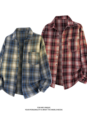 【NO LOGO PLUS】2025秋季新款男士格子衬衫复古宽松长袖衣情侣装