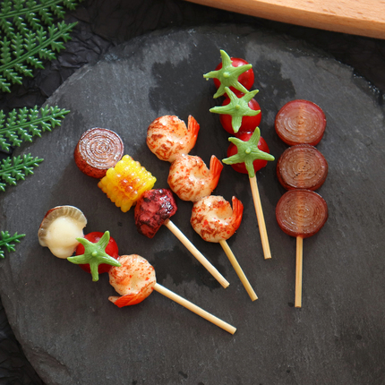 Simulated Food Toy Oyster Shrimp Tail Lamb Skewer Model Oden Decoration Hairpin Headwear Accessories Mini Toy Materials