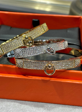 V金镀金柳钉半钻手镯高级感女生超闪轻奢18K质感气质小红书热卖