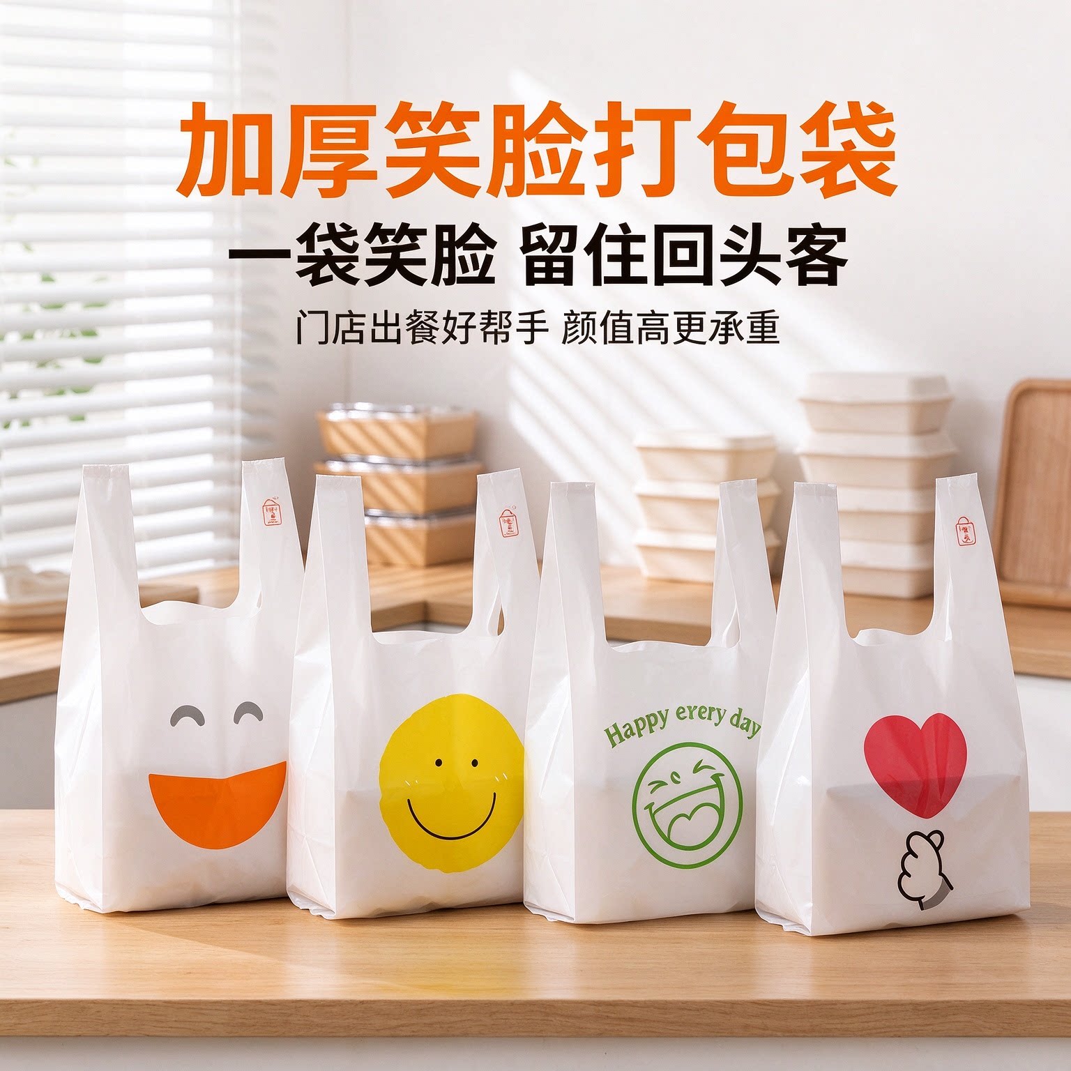 笑脸塑料袋批发背心袋超市购物方便袋子包装袋外卖打包袋餐饮商用
