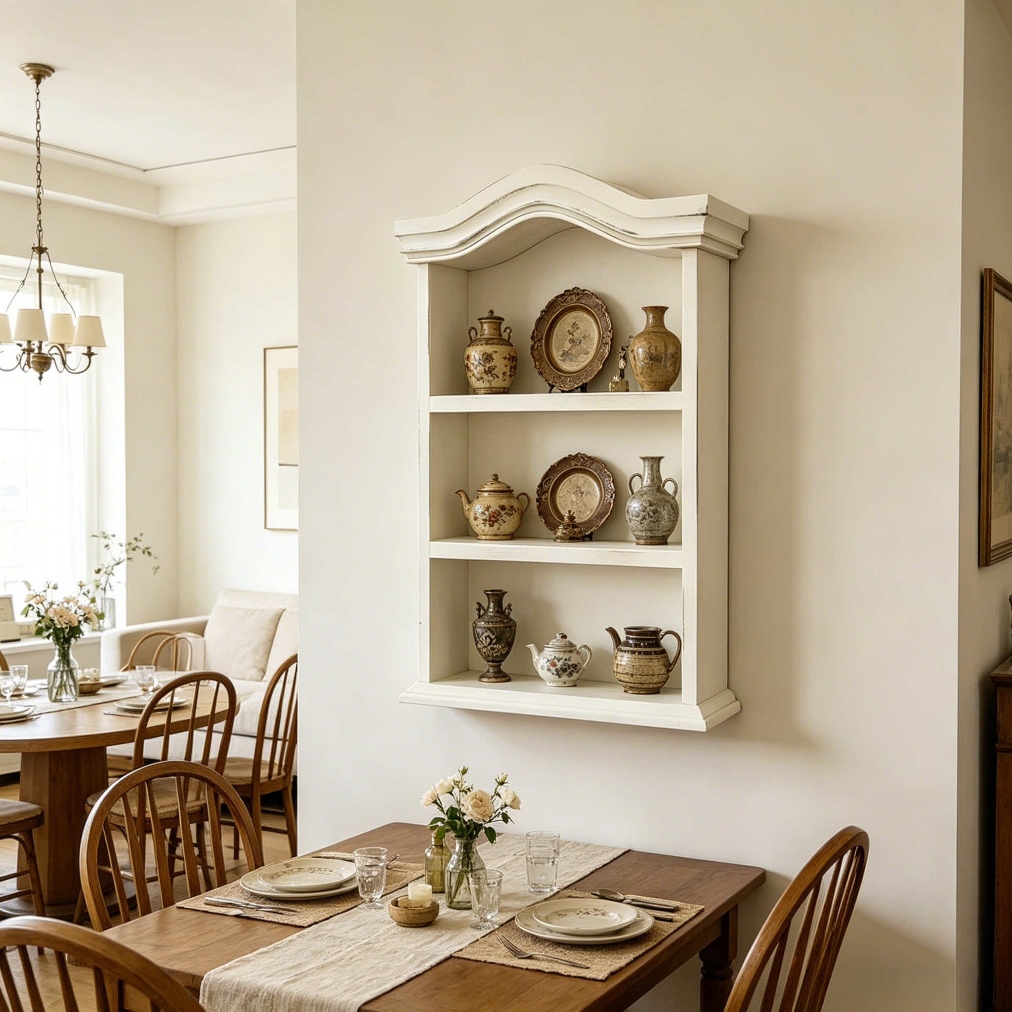 法式复古做旧实木壁挂置物架 美式乡村壁龛柜墙面装饰收纳展示架