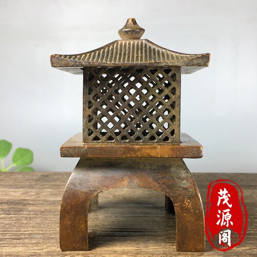 复古中式四方凉亭熏香炉古代宫灯摆件家用室内铜香炉老物件收藏