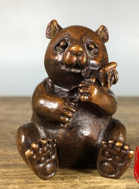 纯铜实心创意国宝可爱竹子熊猫摆件小铜器家居桌面装饰品茶道茶宠