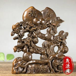 古玩纯铜福寿仙桃福禄双全铜器摆件添福添寿招财纳福风水摆件装饰