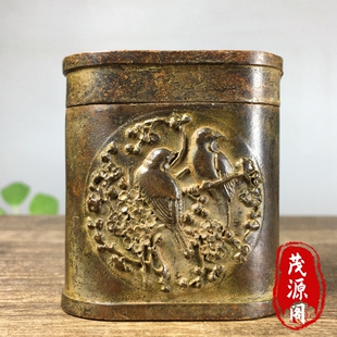 古玩老物件复古纯铜烟丝盒老式烟盒旱烟盒摆件旧货怀旧收藏装饰品