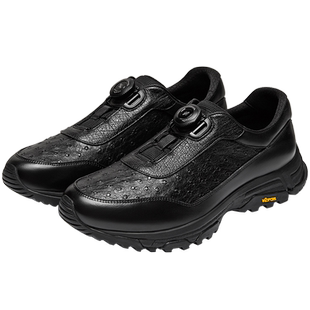 【稀有鸵鸟皮】CDJAZZ卡地爵士男鞋黑色免系带运动鞋秋冬跑步鞋男