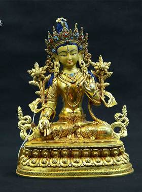 上行道铜摆件中式书房手工白度母