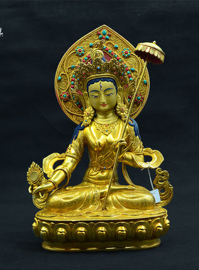 上行道铜摆件中式书房鎏金大白伞