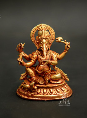 上行道象鼻天佛像藏传尼泊尔手工纯铜2寸6厘米全鎏金象鼻财神佛像