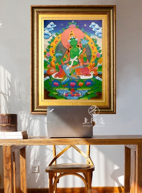 绿度母菩萨彩绘颜料装饰画挂画
