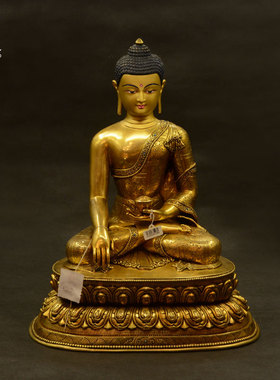 上行道佛像释迦牟尼佛阿弥陀佛药师佛三宝佛紫铜手工鎏金家居摆件