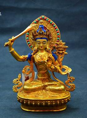 上行道铜摆件书房手工文殊菩萨