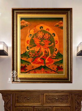 手绘护法像瑜伽馆复古装饰画挂画