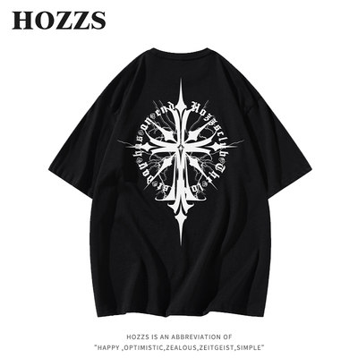 HOZZS/汉哲思字母十字架短袖T恤