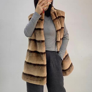 2025新款马甲女抖音网红款仿龙猫仿獭兔毛加厚立领中长款皮草坎肩