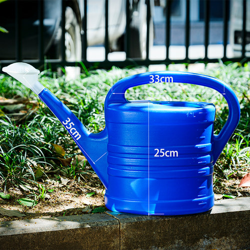 塑料浇水壶10L大容量可调节喷头花园植物浇水罐蓝色长嘴水壶工地