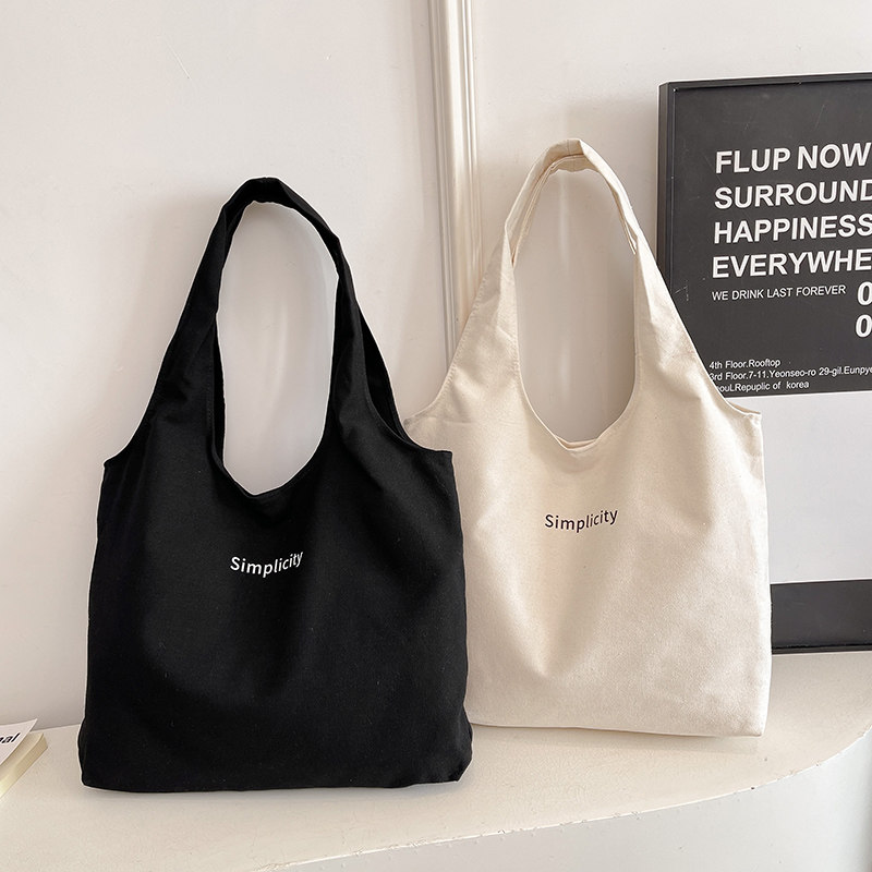 咖啡面包房简约字母帆布托特包女大学生手提包通勤单肩包袋