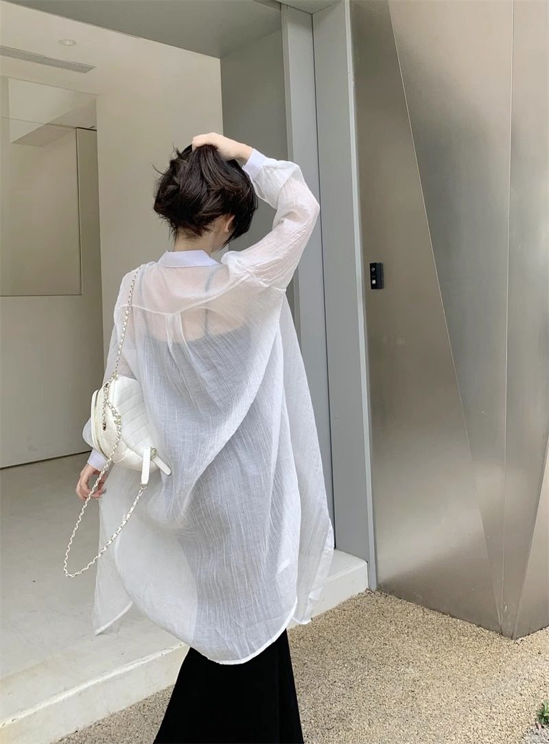 冰丝防晒衣衬衫女夏季2024新款中长款空调衫外搭披肩开衫薄款上衣