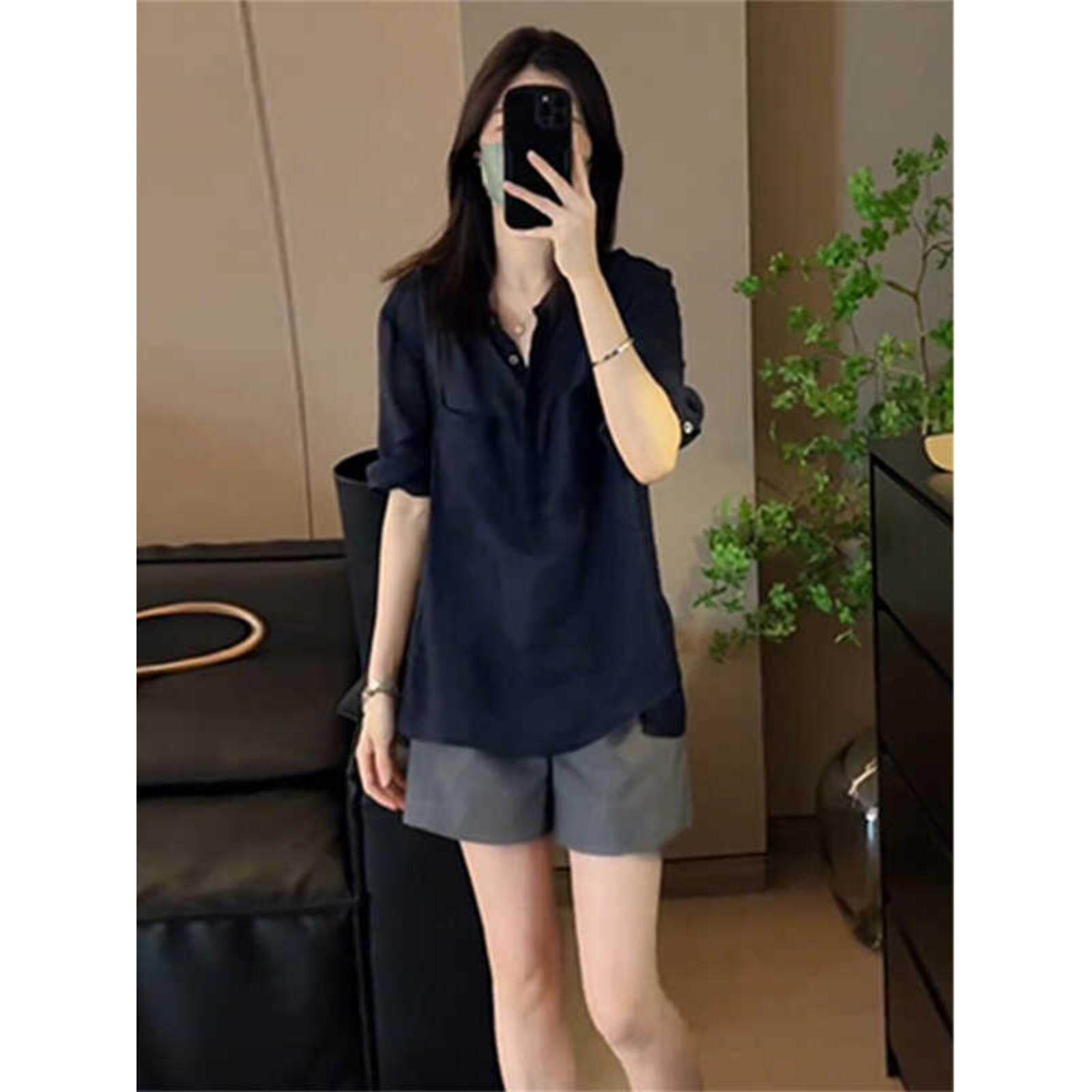 休闲套装女夏季2025新款韩版洋气宽松显瘦薄款防晒衬衫短裤两件套