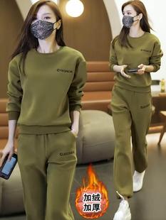 休闲运动套装女秋冬2025新款加绒加厚时尚时髦洋气减龄卫衣两件套