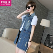 Quần áo xuân hè thời trang mới của phụ nữ denim vest nữ mùa hè trong chiếc áo khoác dài phiên bản Hàn Quốc của áo vest lỗ cỡ lớn - Áo vest