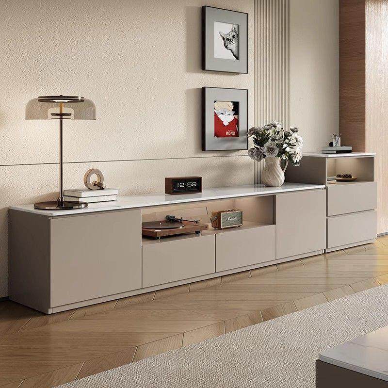 新款实木奶油风岩板落地电视柜客厅家用收纳储物一体实木茶几组合,住宅家具,电视柜,淘宝优惠券,粉丝福利购,淘宝优惠卷