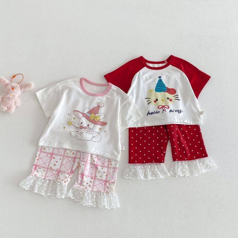 波点家居服花边新款卡通宝宝2026女童印花夏季T恤裤潮两件套套装,童装/婴儿装/亲子装,套装,淘宝优惠券,粉丝福利购,淘宝优惠卷