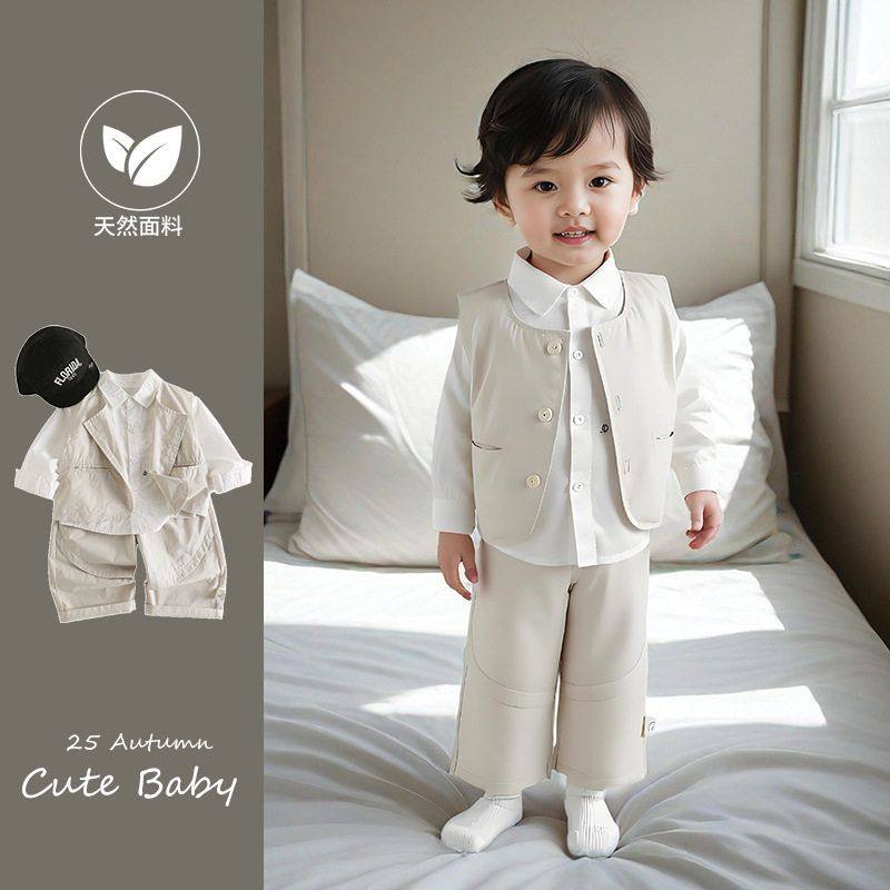 男宝宝秋装套装2025秋季新款婴儿衣服韩系帅气男童马甲衬衫三件套,童装/婴儿装/亲子装,套装,淘宝优惠券,粉丝福利购,淘宝优惠卷