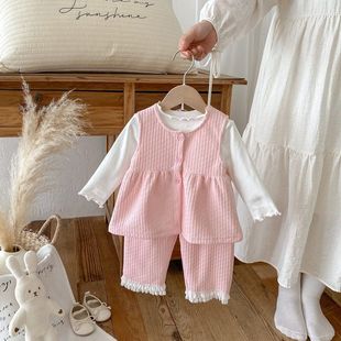 子打底衫 秋季 女童花边裤 上衣三件套韩版 新品 女宝宝甜美兔耳朵套装