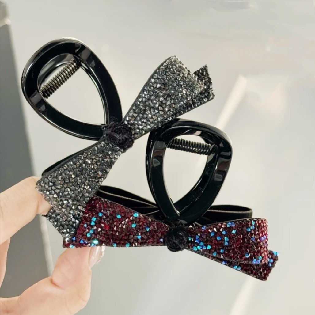 东大门 韩国8cm砂糖蝴蝶结精致抓夹重工高奢款水钻蝴蝶结鲨鱼夹女