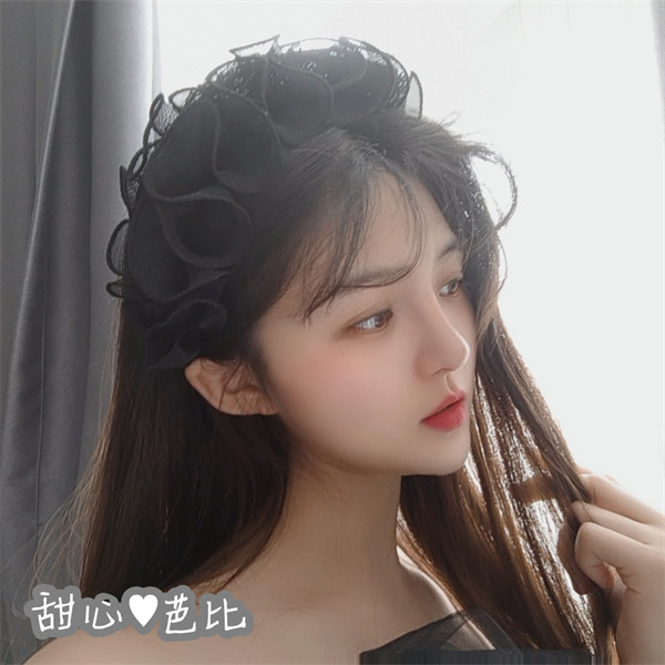 超仙气质简约木耳边褶皱超宽欧根纱发箍荷叶边网纱压发宽边头箍
