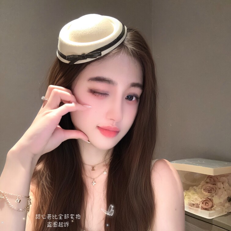 原创海军风贝雷帽女黑白丝绒蝴蝶结小礼帽发箍可爱甜美圆顶帽发饰