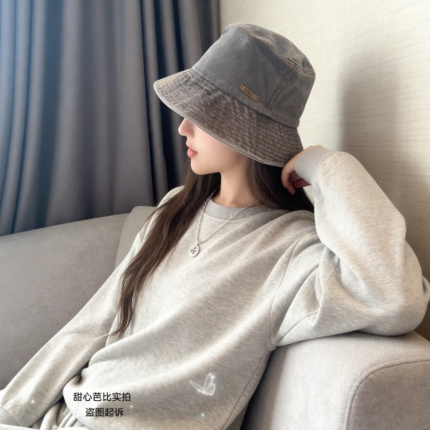 韩国牛仔黑色渔夫帽大帽檐遮阳女生素颜遮脸盆帽韩版百搭情侣帽子