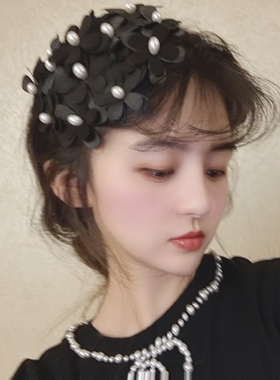 发饰复古复古法式韩版黑色花瓣珠珠发箍发饰头饰品头箍玫瑰花朵女