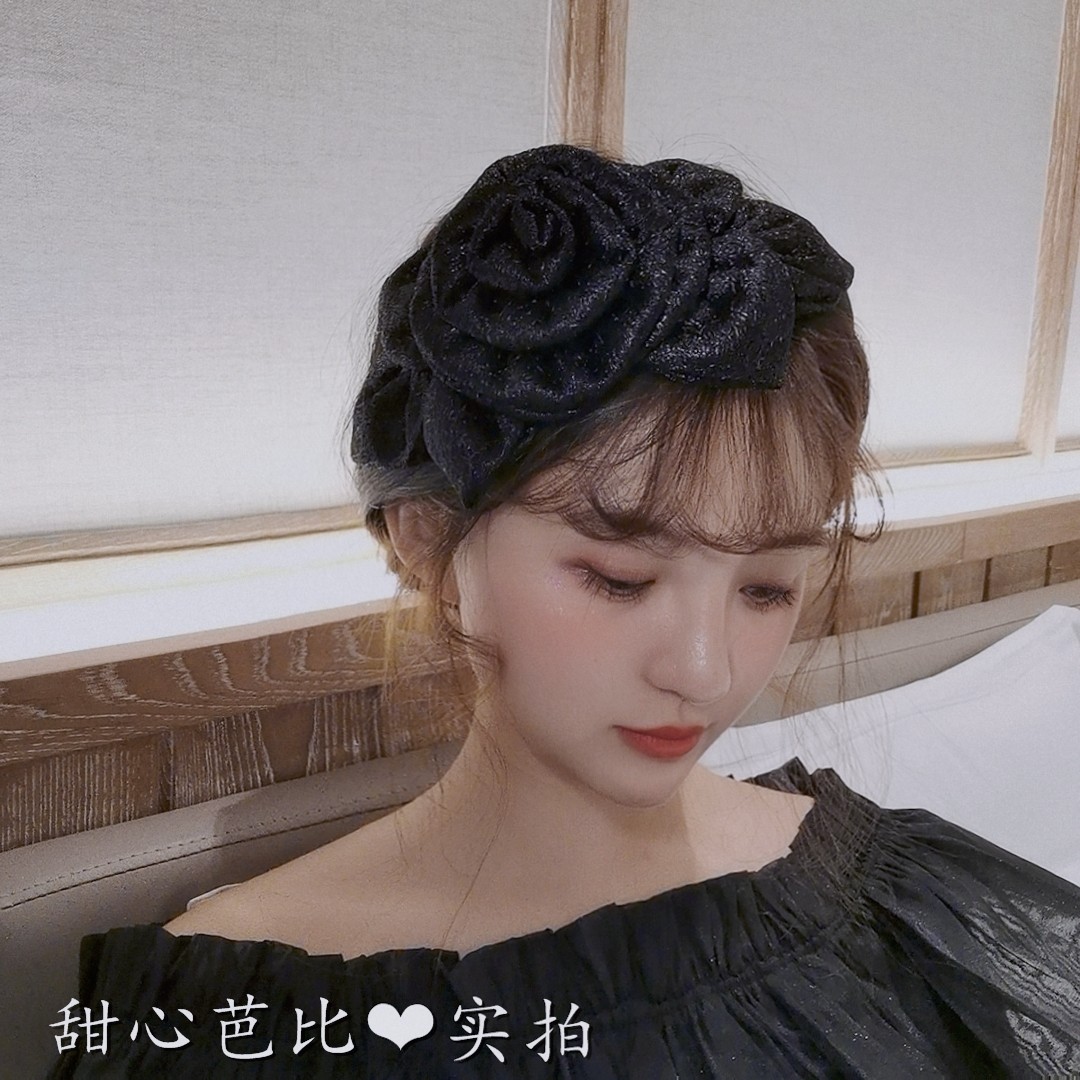 复古风欧根纱大花朵发箍蕾丝发饰