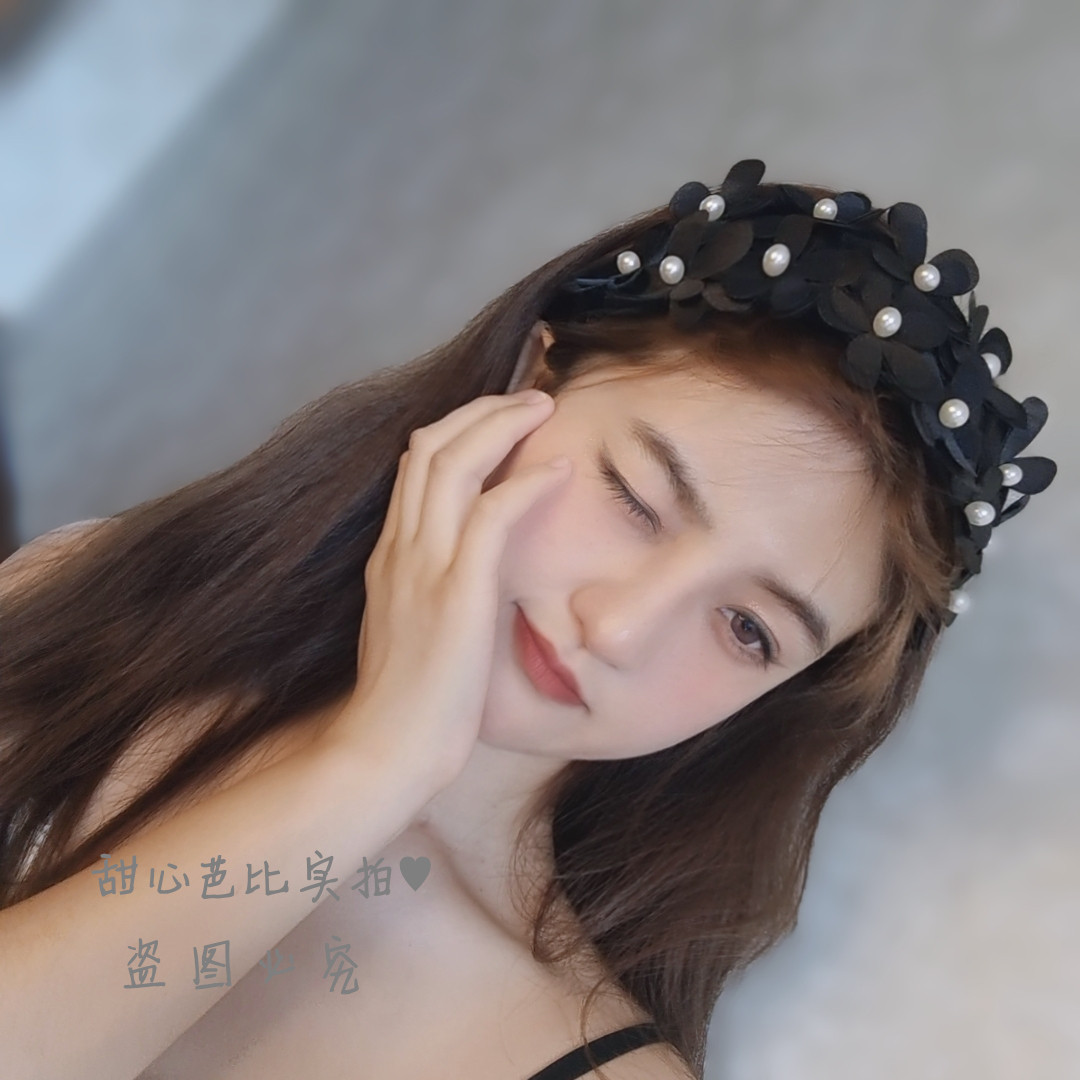 复古法式韩版法式黑色花瓣珠珠发箍发饰头饰品头箍玫瑰花朵
