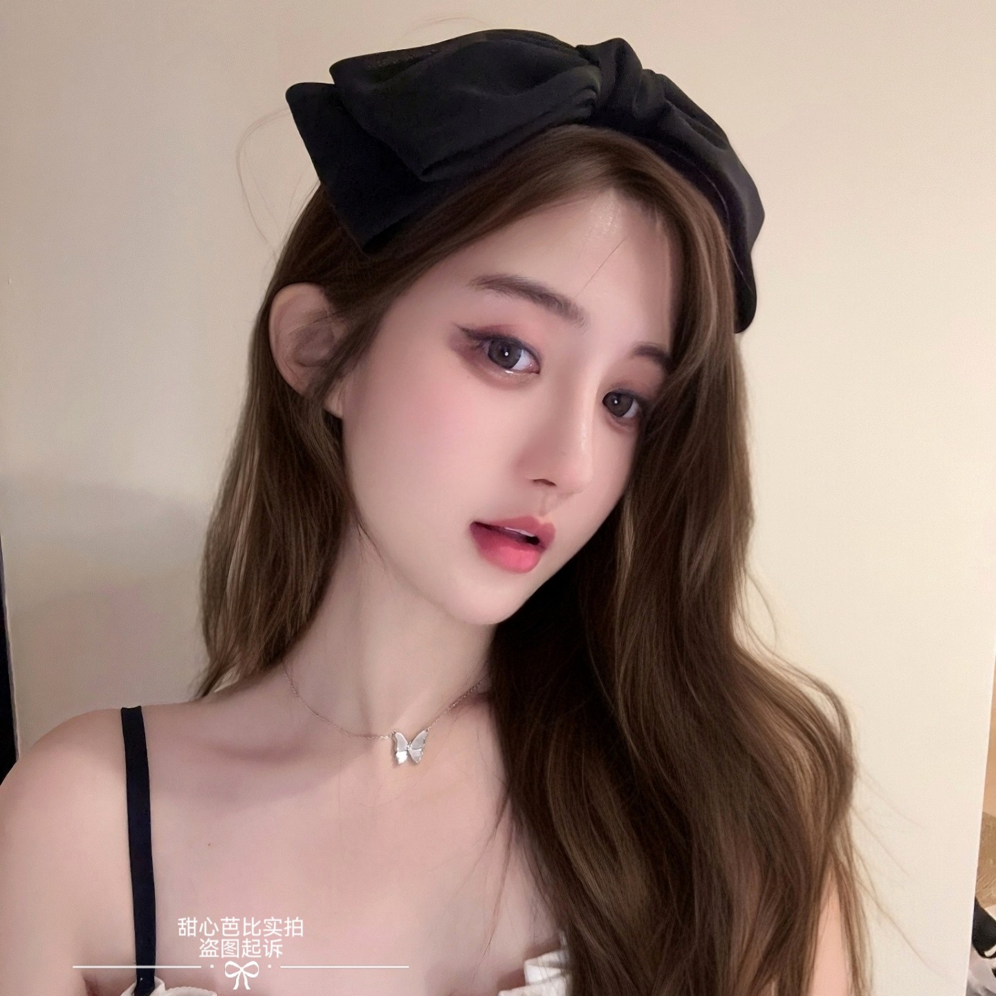 春夏雪纺纱黑色蝴蝶结压发发箍高颅顶宽边发卡头饰女高级感头发饰