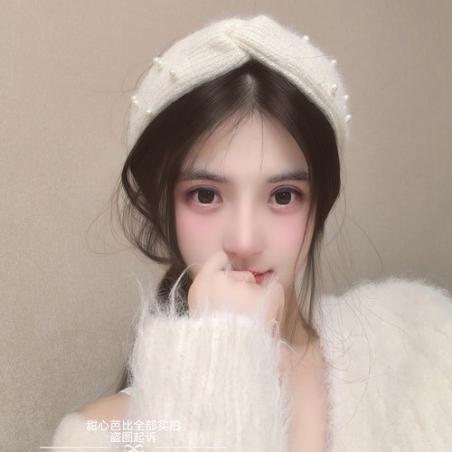 原创秋冬珍珠毛线交叉马海毛线发箍发卡针织宽边发带发饰保暖女