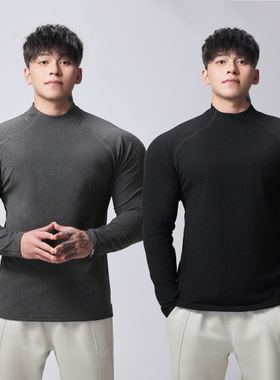 GD秋冬季德绒保暖修身半高领长袖打底长T男运动健身显大高弹衣服